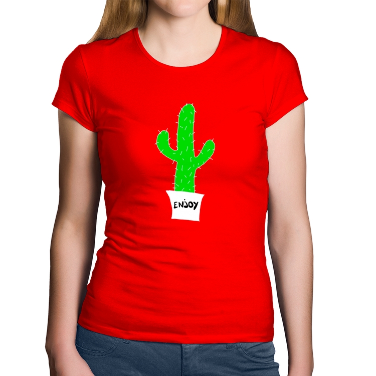 Baby Look Algodão Enjoy Cactus - Vermelha