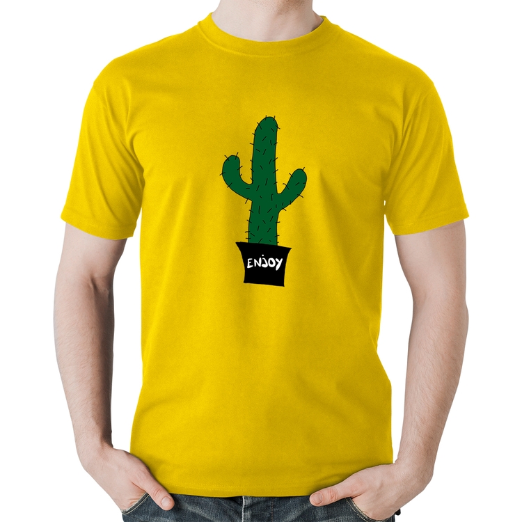 Camiseta Algodão Enjoy Cactus - Amarela