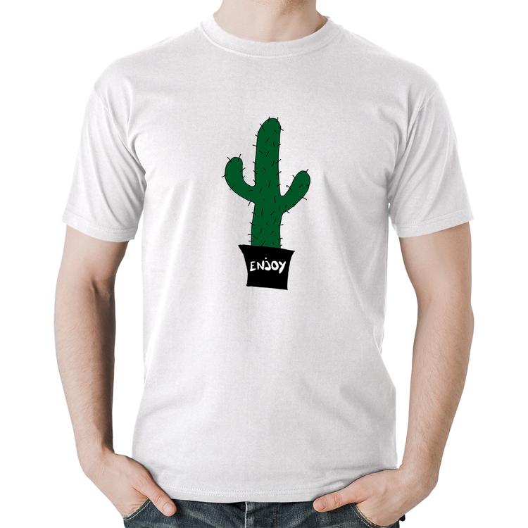 Camiseta Algodão Enjoy Cactus - Branca