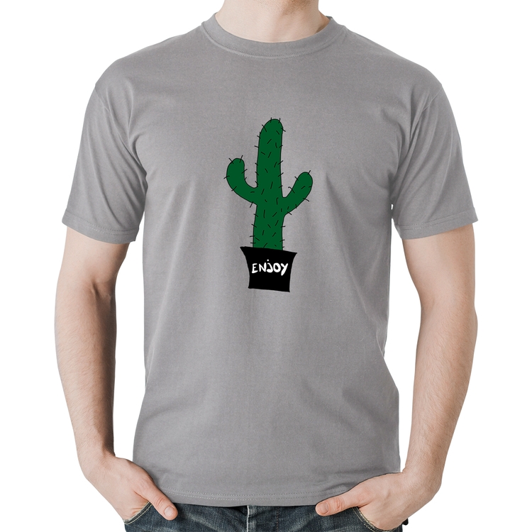 Camiseta Algodão Enjoy Cactus - Cinza