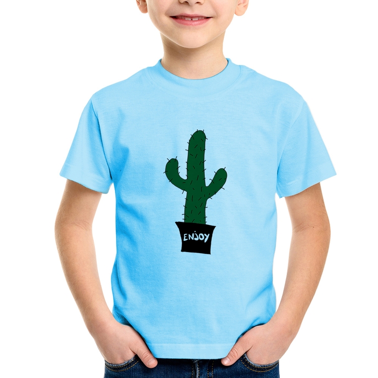 Camiseta Infantil Enjoy Cactus - Azul Bebê
