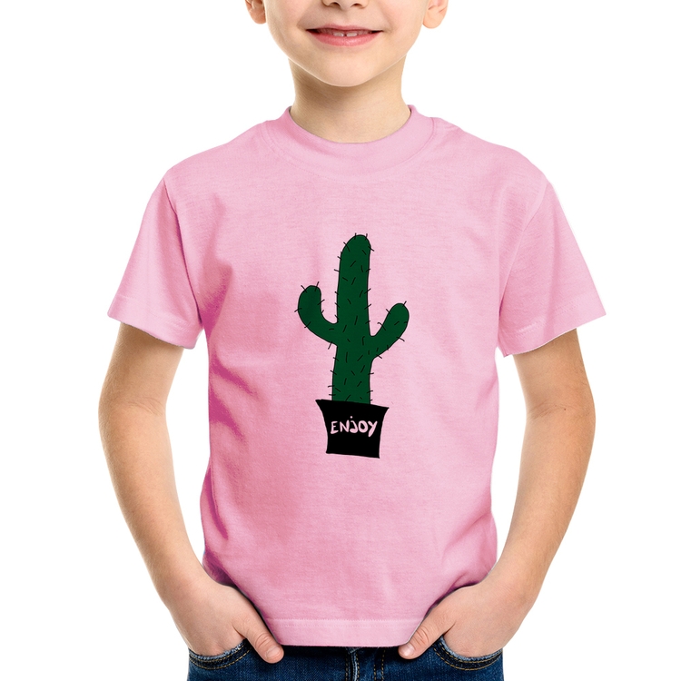 Camiseta Infantil Enjoy Cactus - Rosa Bebê