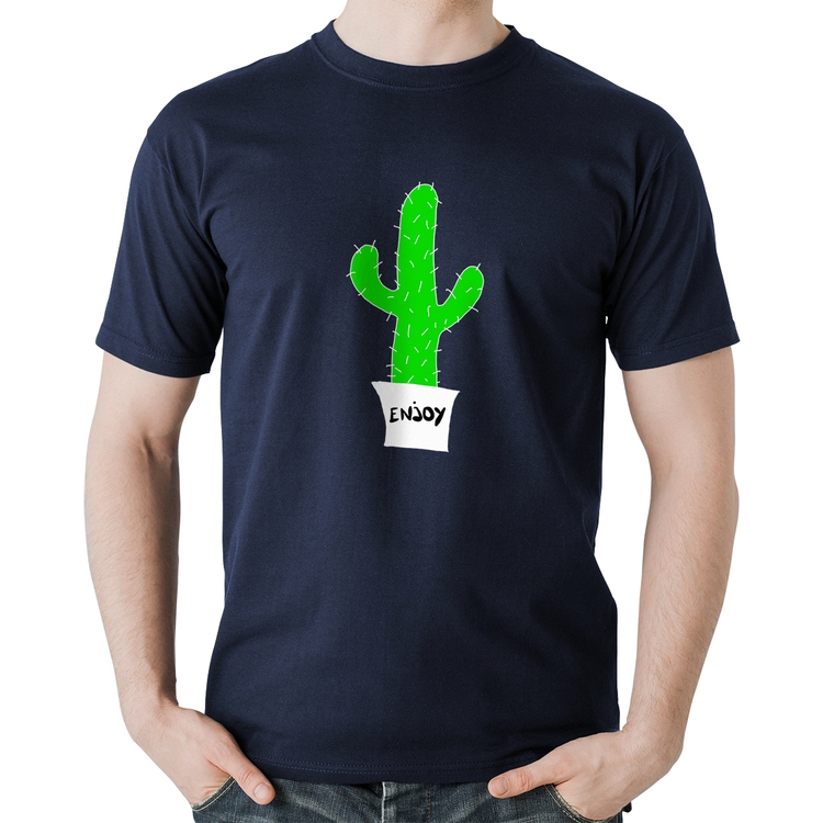 Camiseta Algodão Enjoy Cactus - Marinho