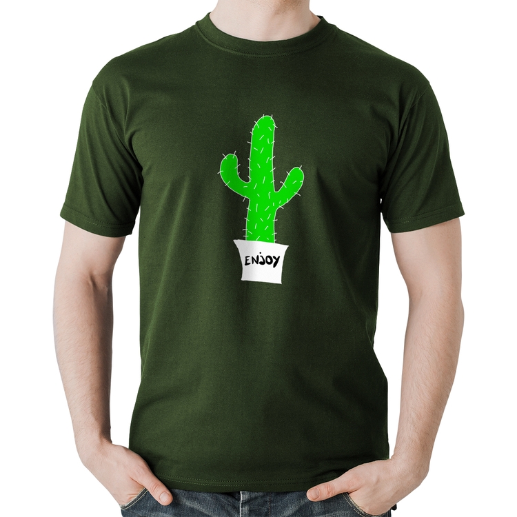 Camiseta Algodão Enjoy Cactus - Musgo