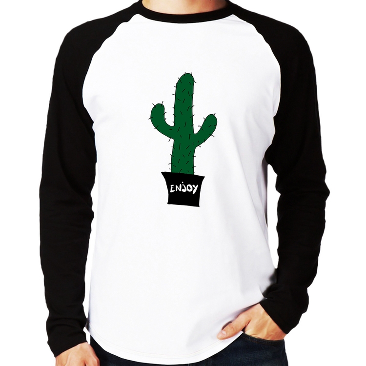 Camiseta Raglan Enjoy Cactus Manga Longa