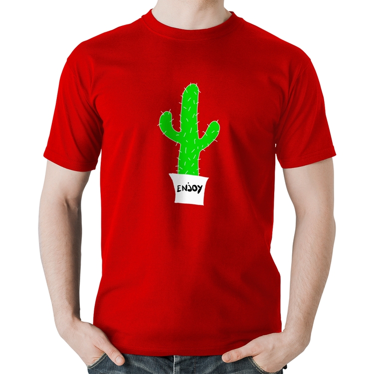 Camiseta Algodão Enjoy Cactus - Vermelha