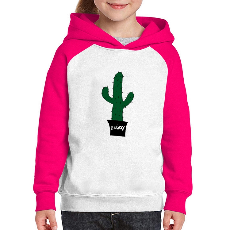 Moletom Infantil Enjoy Cactus - Branco/Rosa