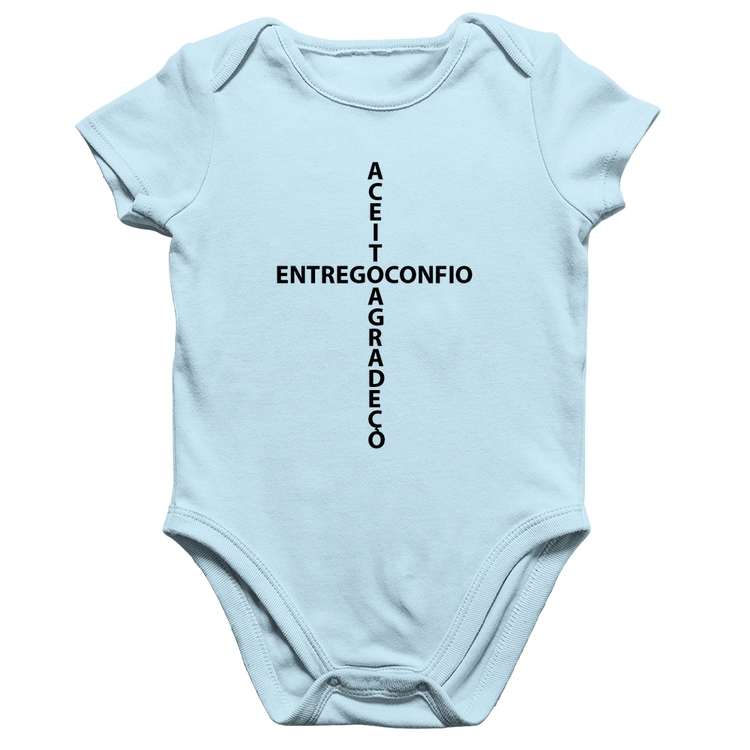 Body Bebê Algodão Entrego, Confio, Aceito, Agradeço - Azul Bebê