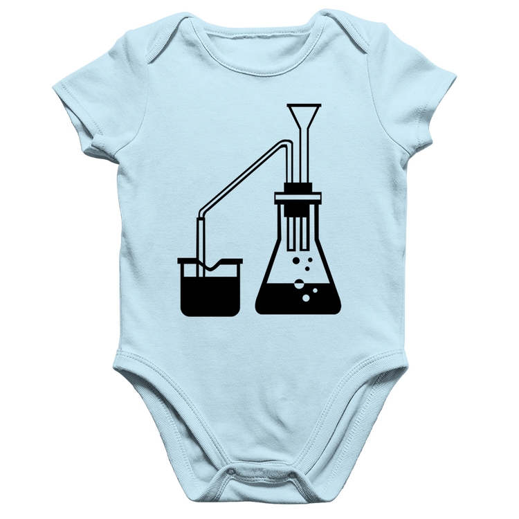 Body Bebê Algodão Química Erlenmeyer e Bequer - Azul Bebê