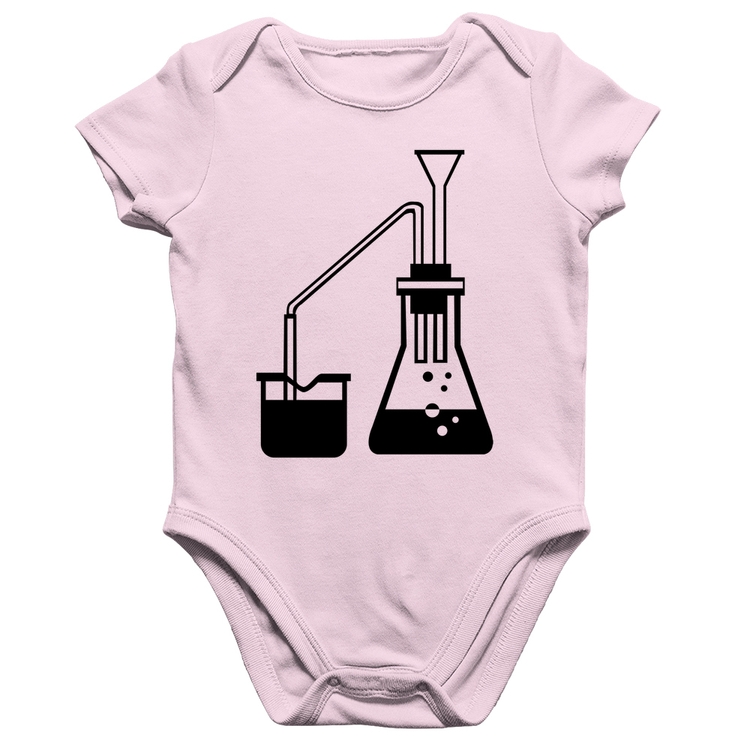 Body Bebê Algodão Química Erlenmeyer e Bequer - Rosa Bebê