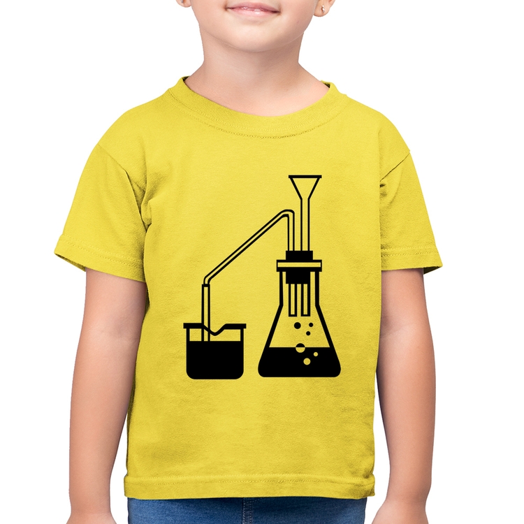 Camiseta Algodão Infantil Química Erlenmeyer e Bequer - Amarelo Canário