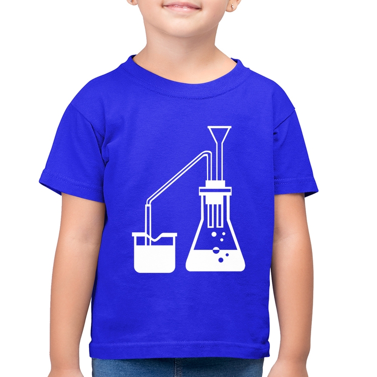 Camiseta Algodão Infantil Química Erlenmeyer e Bequer - Azul Royal