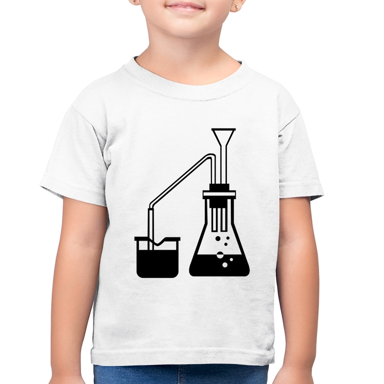 Camiseta Algodão Infantil Química Erlenmeyer e Bequer - Branca