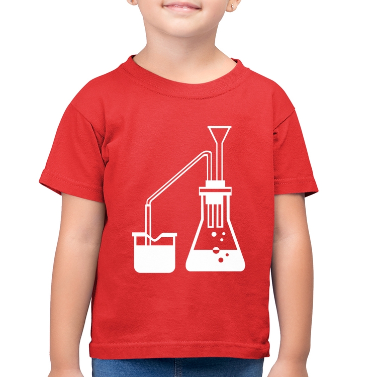Camiseta Algodão Infantil Química Erlenmeyer e Bequer - Vermelha