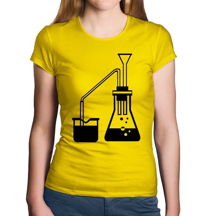 Baby Look Algodão Química Erlenmeyer e Bequer - Amarela