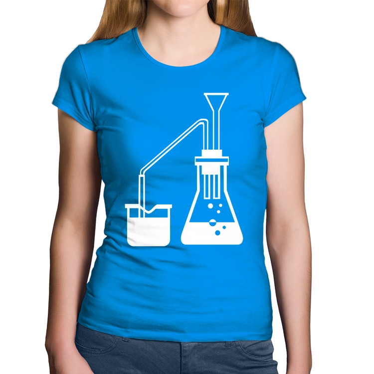 Baby Look Algodão Química Erlenmeyer e Bequer - Azul