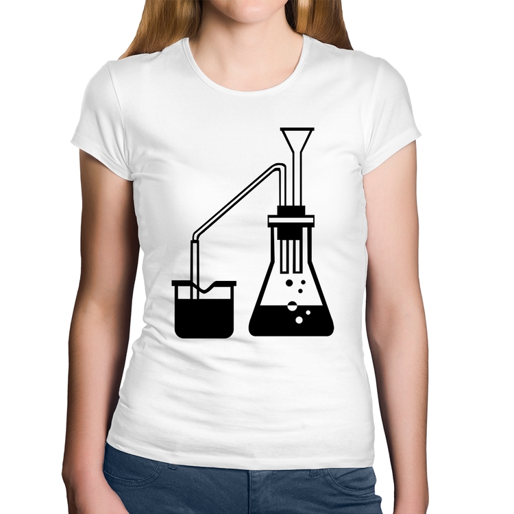 Baby Look Algodão Química Erlenmeyer e Bequer - Branca