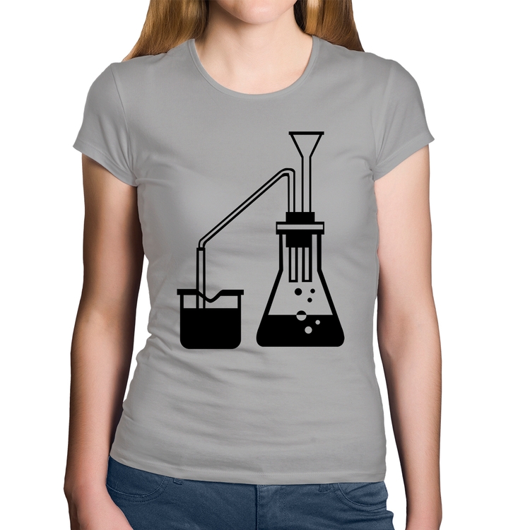 Baby Look Algodão Química Erlenmeyer e Bequer - Cinza