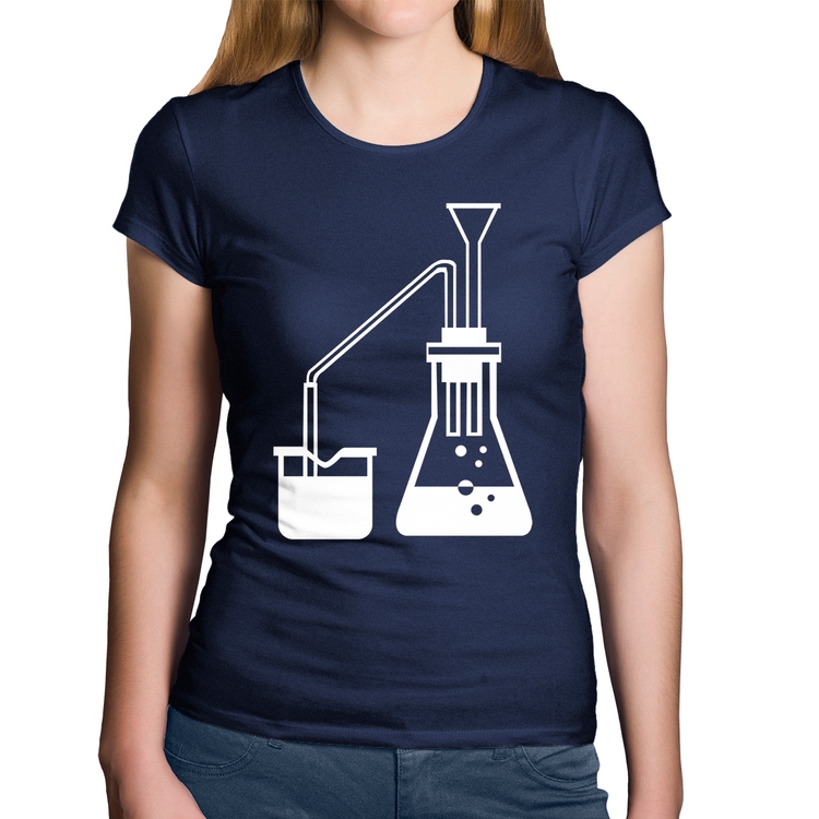 Baby Look Algodão Química Erlenmeyer e Bequer - Marinho