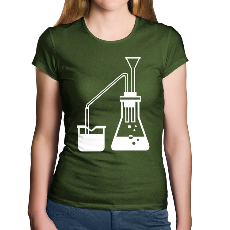 Baby Look Algodão Química Erlenmeyer e Bequer - Musgo