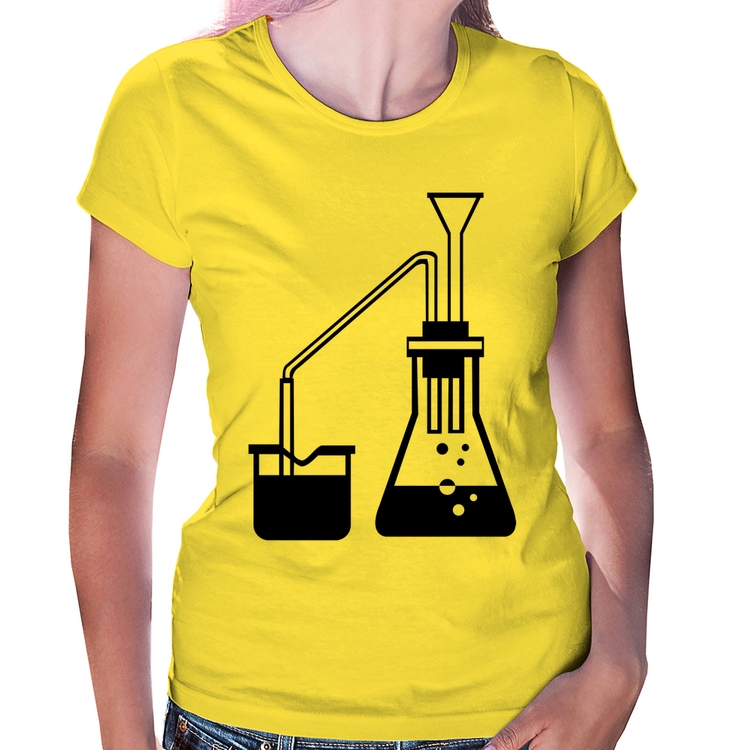 Baby Look Química Erlenmeyer e Bequer - Amarela