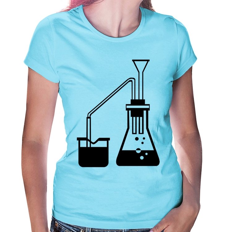 Baby Look Química Erlenmeyer e Bequer - Azul Bebê