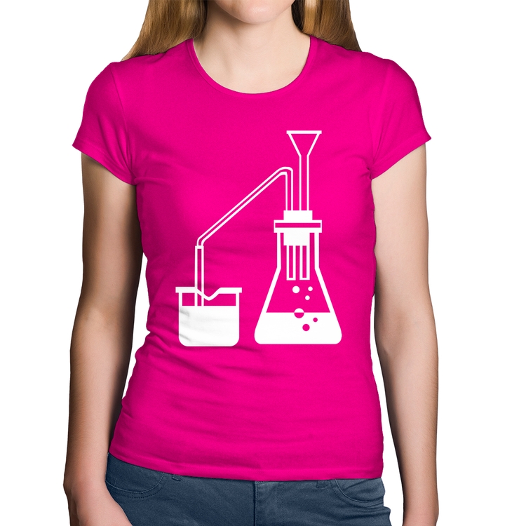 Baby Look Algodão Química Erlenmeyer e Bequer - Rosa