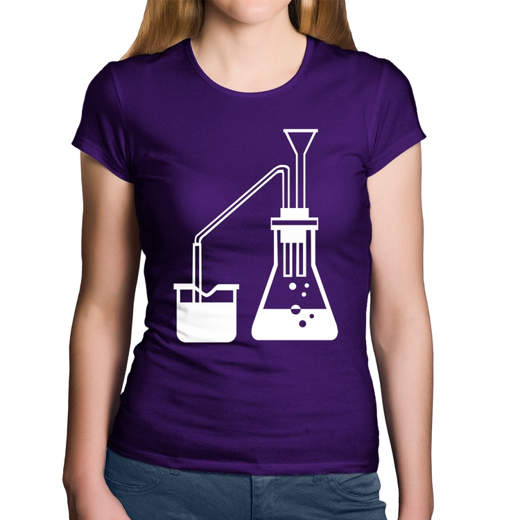 Baby Look Algodão Química Erlenmeyer e Bequer - Roxa