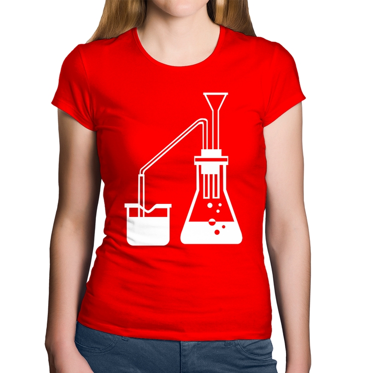 Baby Look Algodão Química Erlenmeyer e Bequer - Vermelha