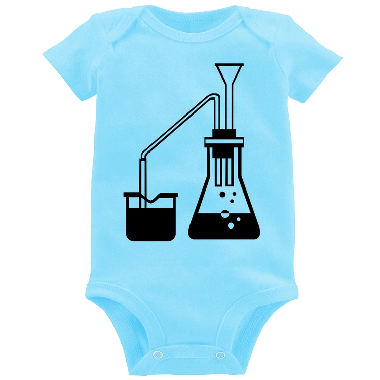 Body Bebê Química Erlenmeyer e Bequer - Azul Bebê