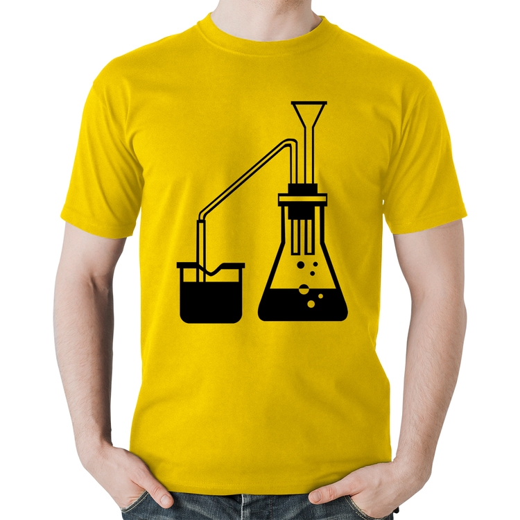 Camiseta Algodão Química Erlenmeyer e Bequer - Amarela