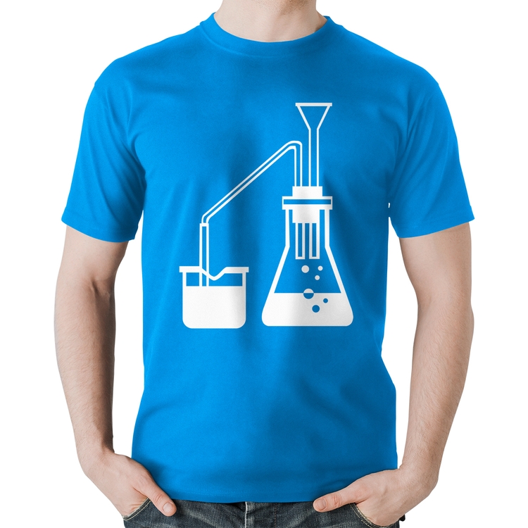 Camiseta Algodão Química Erlenmeyer e Bequer - Azul