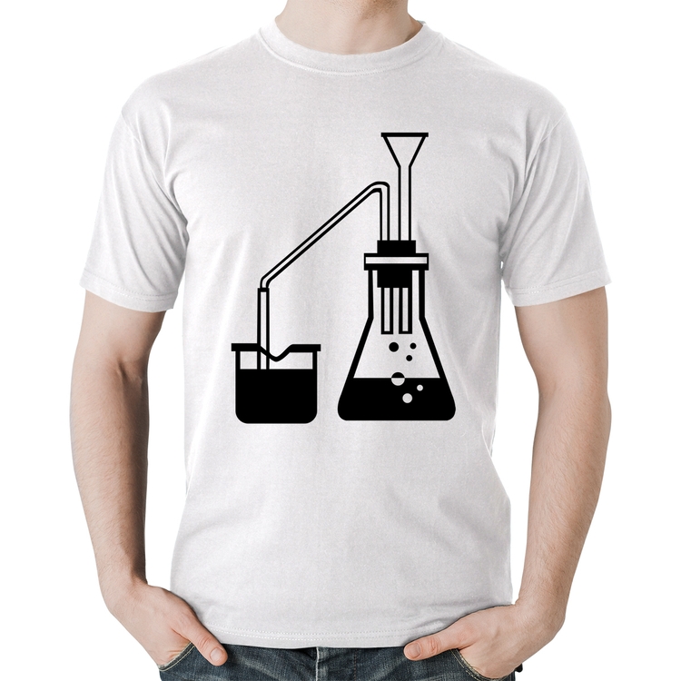 Camiseta Algodão Química Erlenmeyer e Bequer - Branca