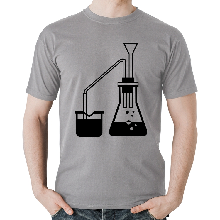 Camiseta Algodão Química Erlenmeyer e Bequer - Cinza