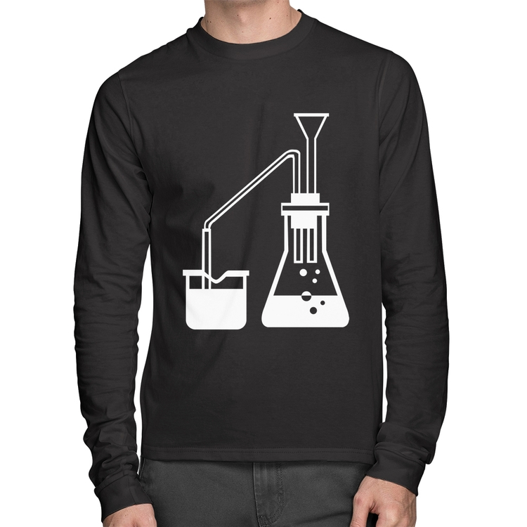 Camiseta Algodão Química Erlenmeyer e Bequer Manga Longa