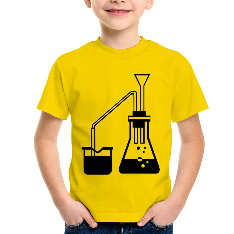 Camiseta Infantil Química Erlenmeyer e Bequer - Amarela