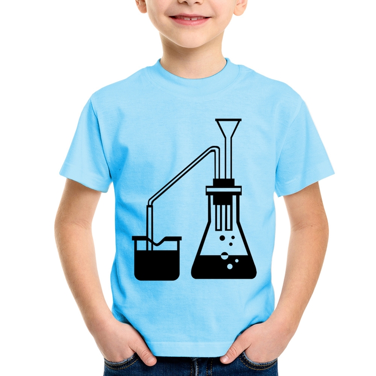 Camiseta Infantil Química Erlenmeyer e Bequer - Azul Bebê