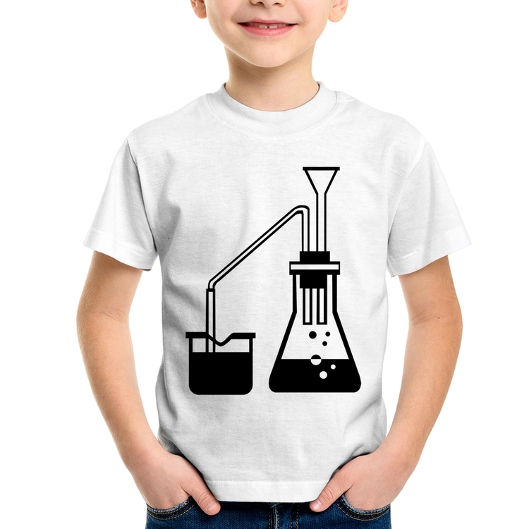 Camiseta Infantil Química Erlenmeyer e Bequer