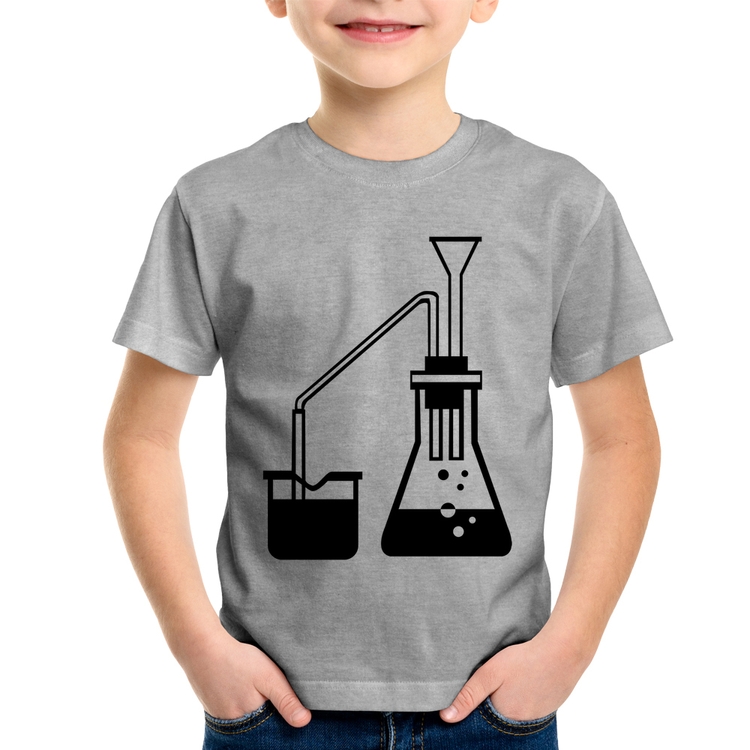 Camiseta Infantil Química Erlenmeyer e Bequer - Cinza
