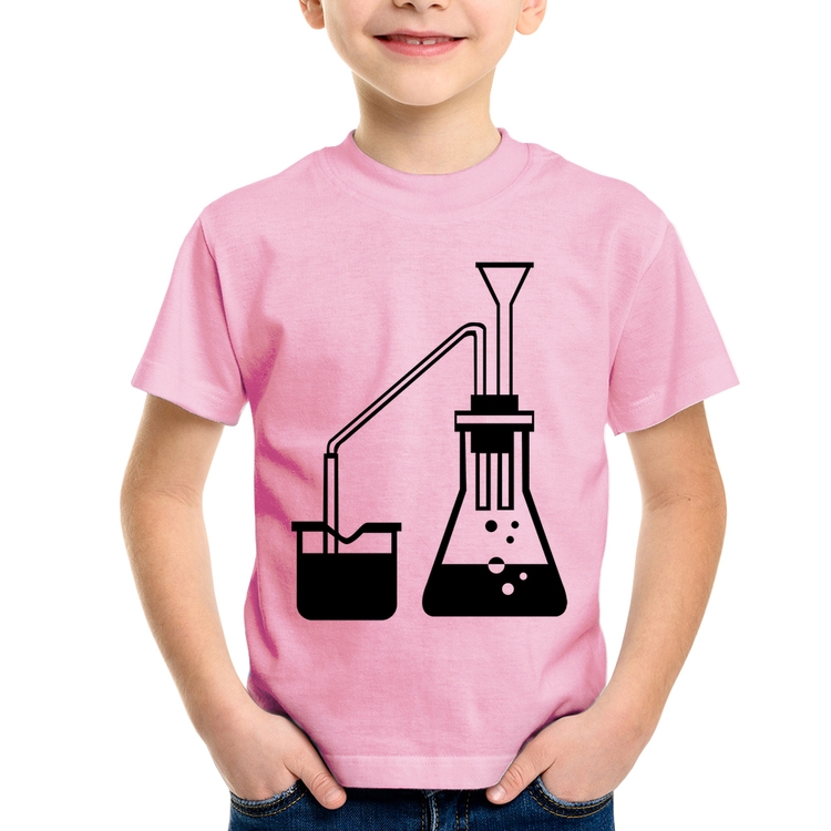 Camiseta Infantil Química Erlenmeyer e Bequer - Rosa Bebê