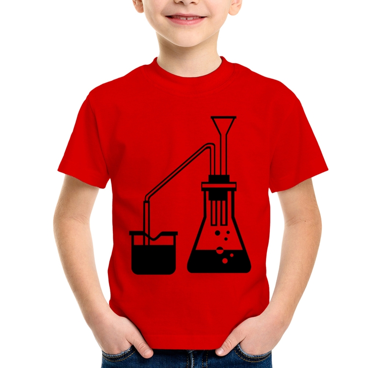 Camiseta Infantil Química Erlenmeyer e Bequer - Vermelha