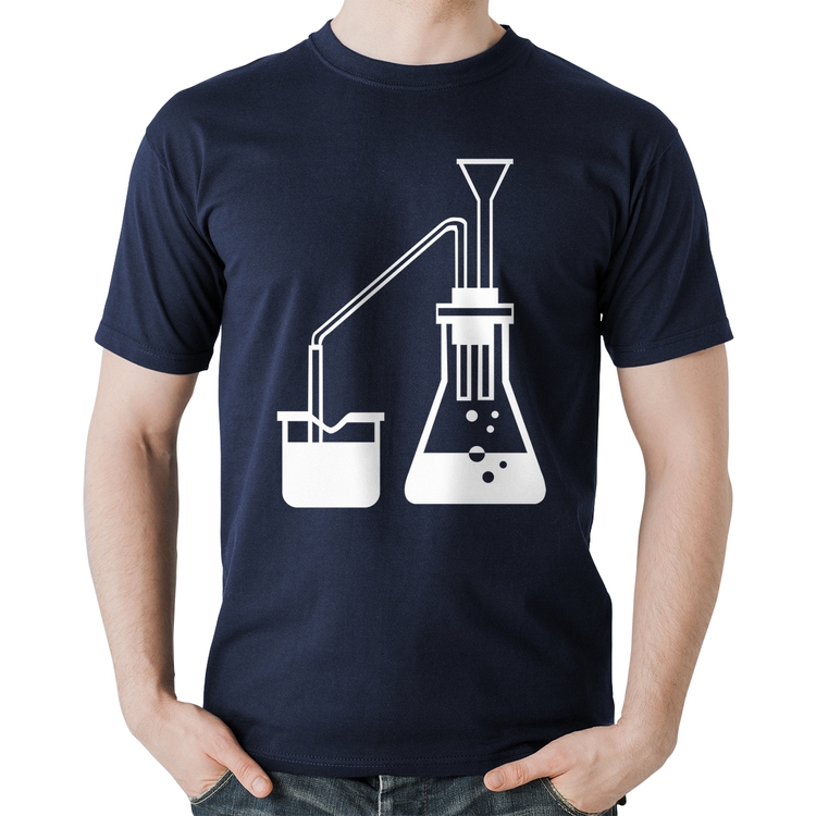 Camiseta Algodão Química Erlenmeyer e Bequer - Marinho