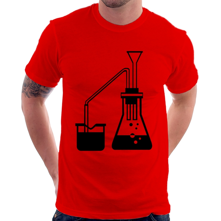 Camiseta Química Erlenmeyer e Bequer - Vermelha