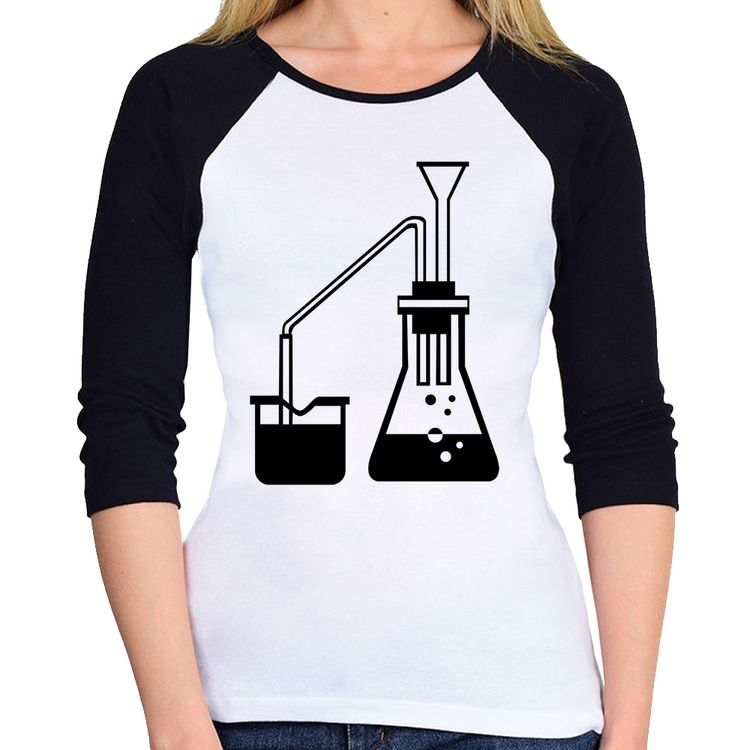Baby Look Raglan Química Erlenmeyer e Bequer Manga 3/4
