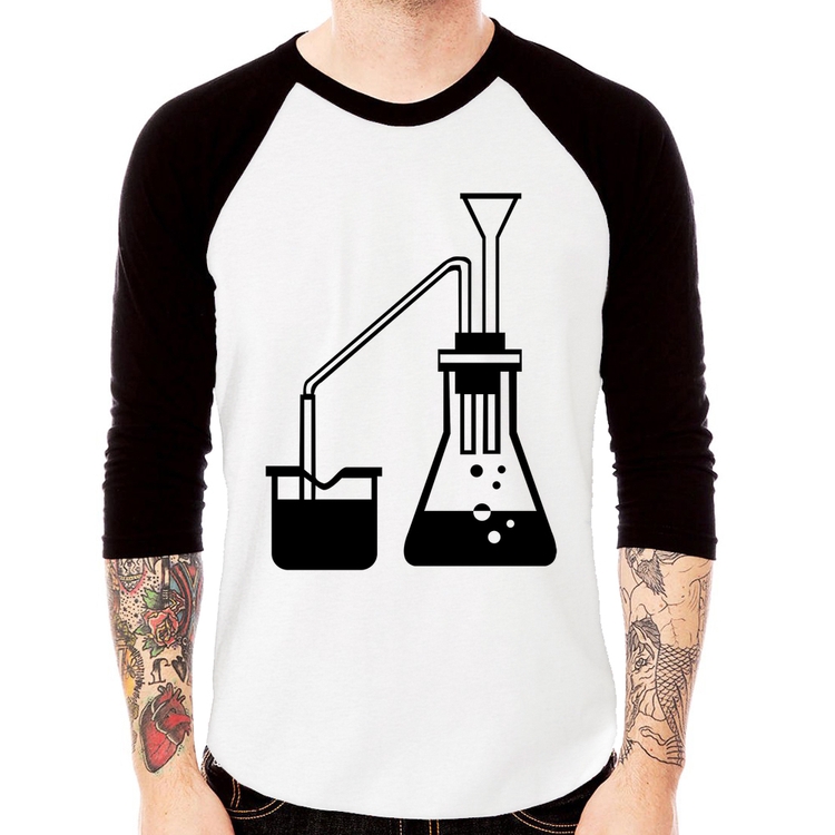 Camiseta Raglan Química Erlenmeyer e Bequer Manga 3/4