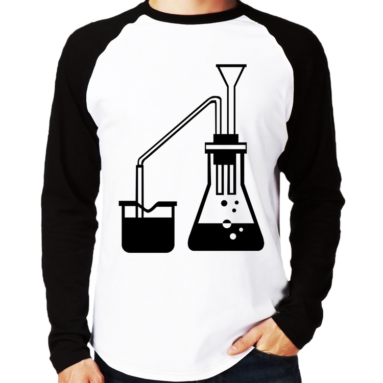 Camiseta Raglan Química Erlenmeyer e Bequer Manga Longa