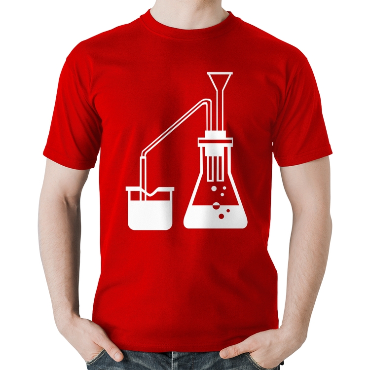 Camiseta Algodão Química Erlenmeyer e Bequer - Vermelha