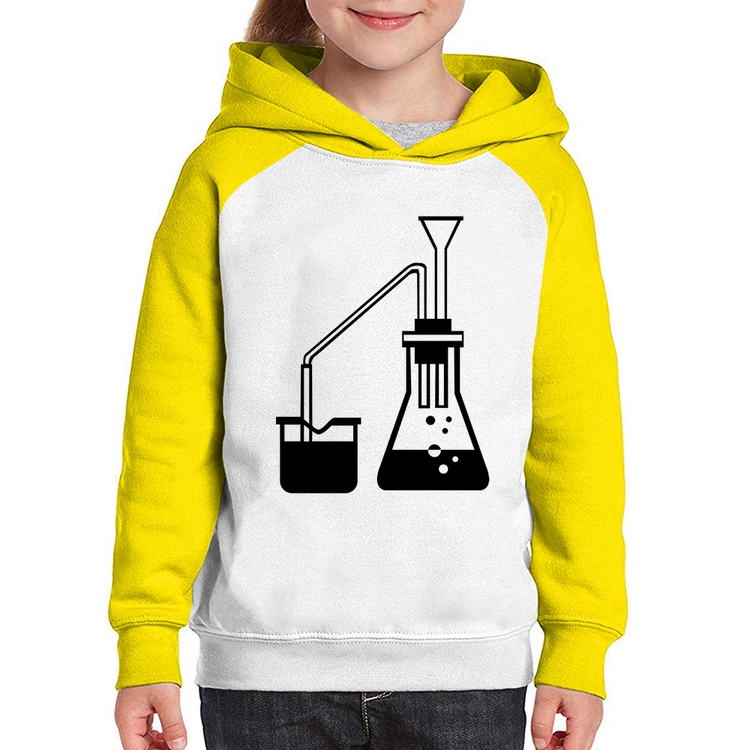 Moletom Infantil Química Erlenmeyer e Bequer - Branco/Amarelo