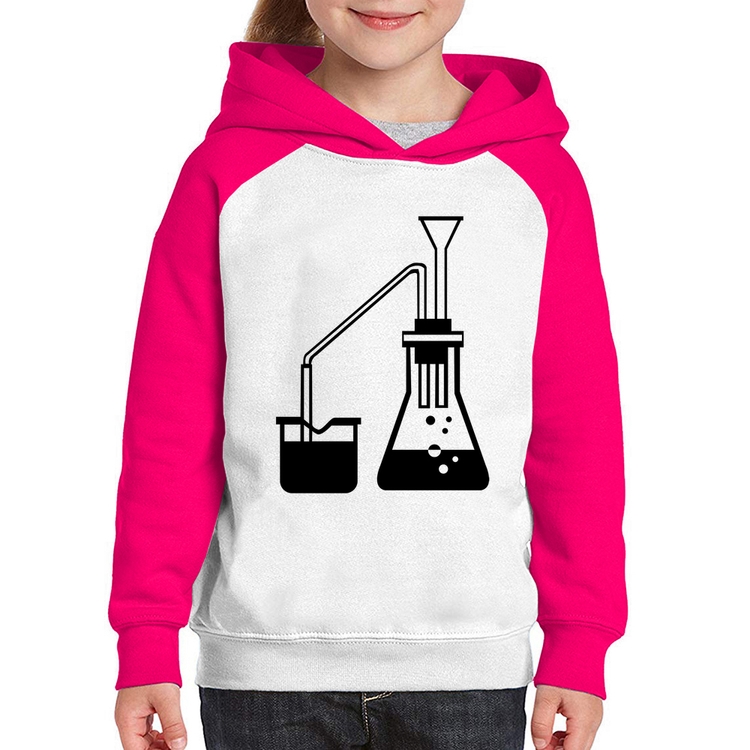 Moletom Infantil Química Erlenmeyer e Bequer - Branco/Rosa
