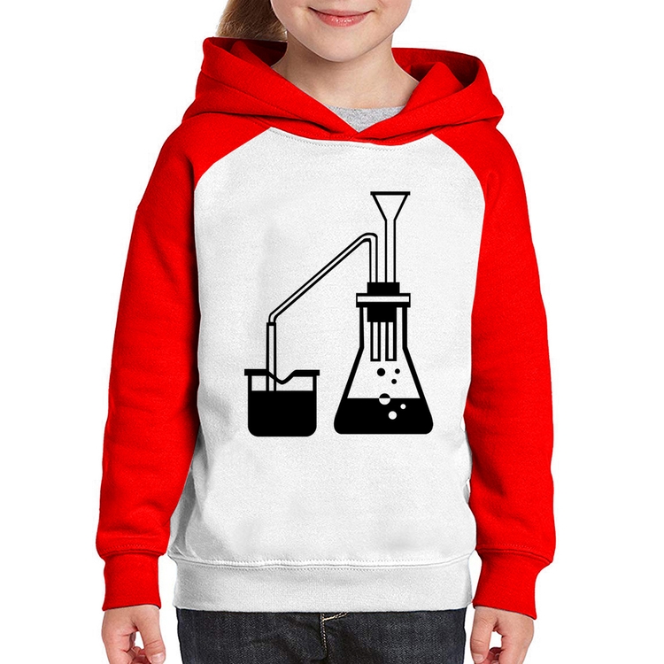 Moletom Infantil Química Erlenmeyer e Bequer - Branco/Vermelho